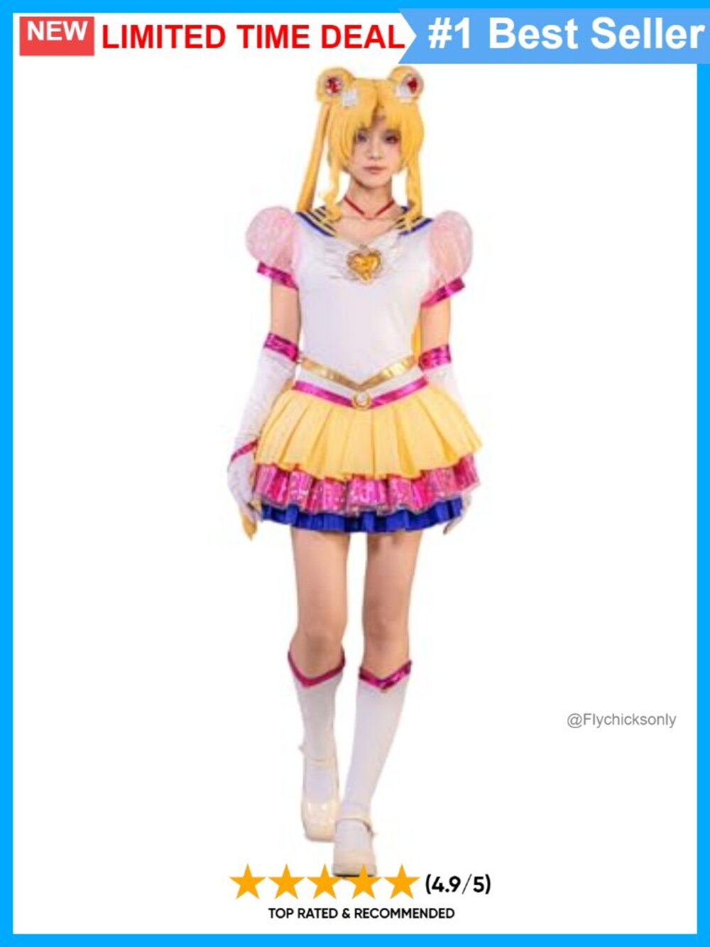 Anime Cosplay Costume Set Dress Gloves Socks Light Up Chest Ornament Layered